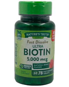 Nature's Truth Ultra Biotin 5,000 mcg Tablets - Natural Berry Flavor - 78 Ct